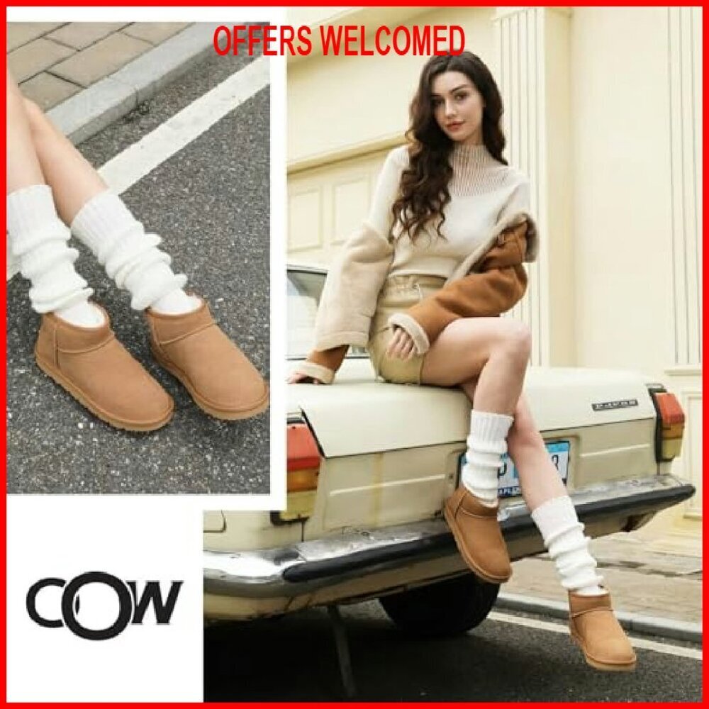 Genuine Suede Ankle Boots Women's Winter Snow Boots Fur Lined Cozy - Picture 4 of 8